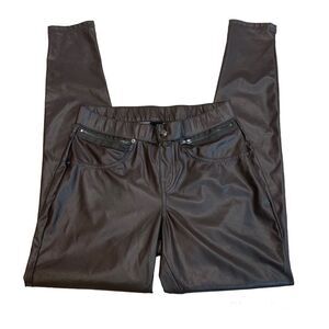 HUE dark chocolate brown faux leather zipper detail leggings Sz S